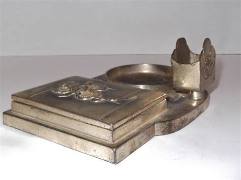 30s mtel box ashtray with metal cigarette on top|Vintage Cigarette Holder And Ashtrays .